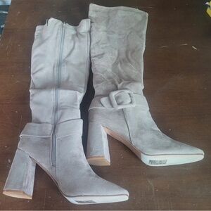 Yoki Taupe Suede Heeled Boots
